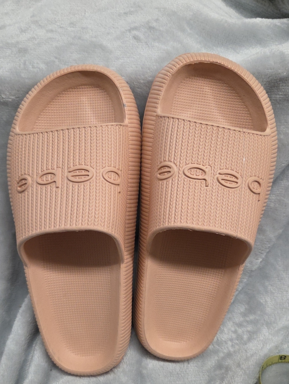 BeBe Peach Slide Sandals with Raised Logo NWOT